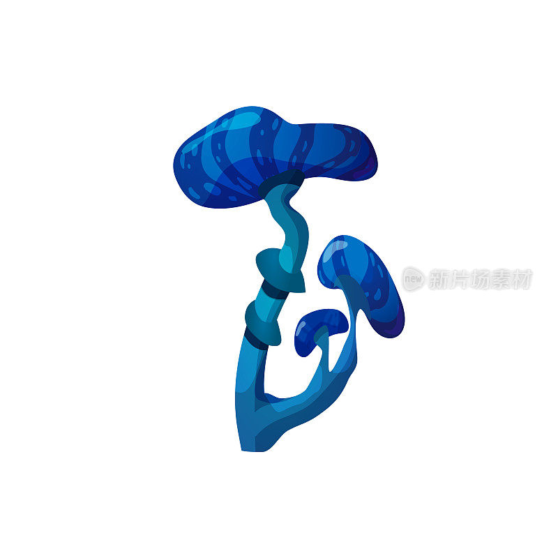 Blue magic fantasy mushrooms, unusual fabolous plants a vector illustration.